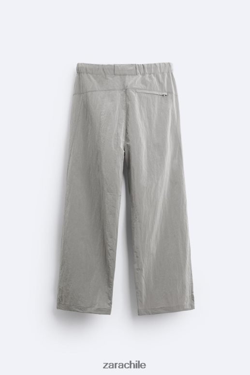 ropa cl Zara hombres pantalones técnicos de paracaídas plata JJ06N4953