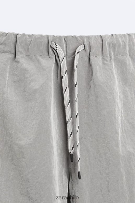 ropa cl Zara hombres pantalones técnicos de paracaídas plata JJ06N4953