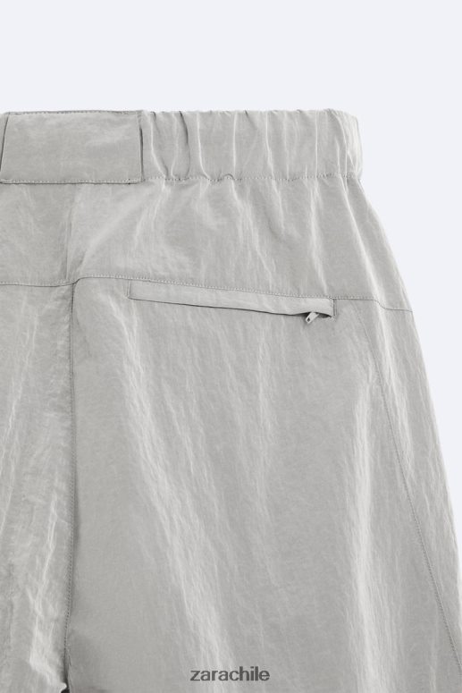 ropa cl Zara hombres pantalones técnicos de paracaídas plata JJ06N4953