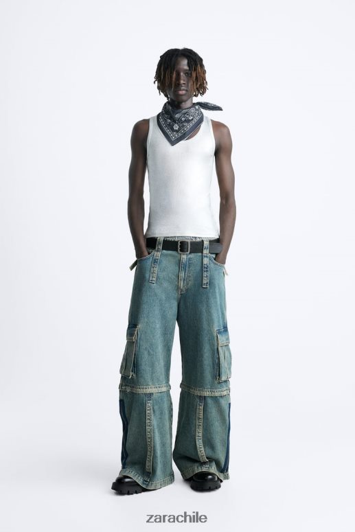 ropa cl Zara hombres jeans cargo removibles azul verde JJ06N41103