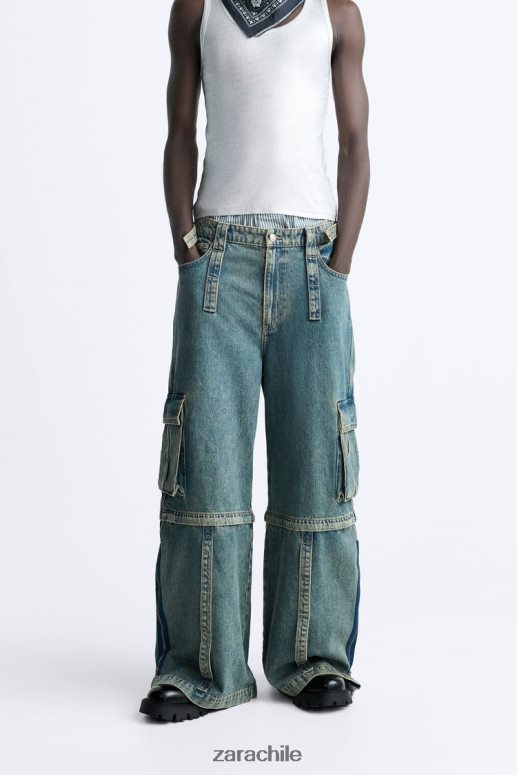 ropa cl Zara hombres jeans cargo removibles azul verde JJ06N41103