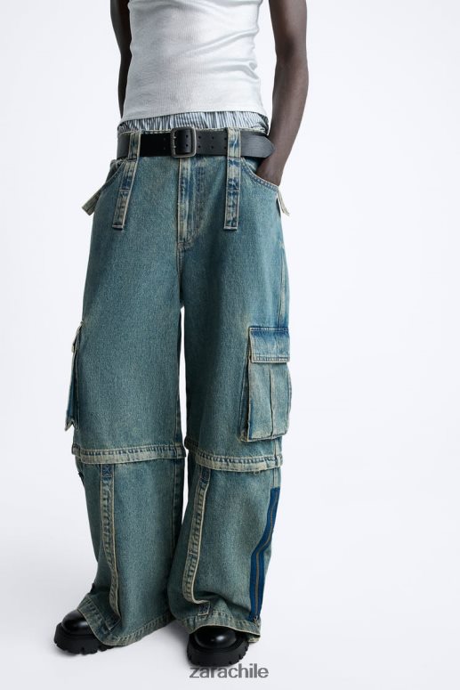 ropa cl Zara hombres jeans cargo removibles azul verde JJ06N41103