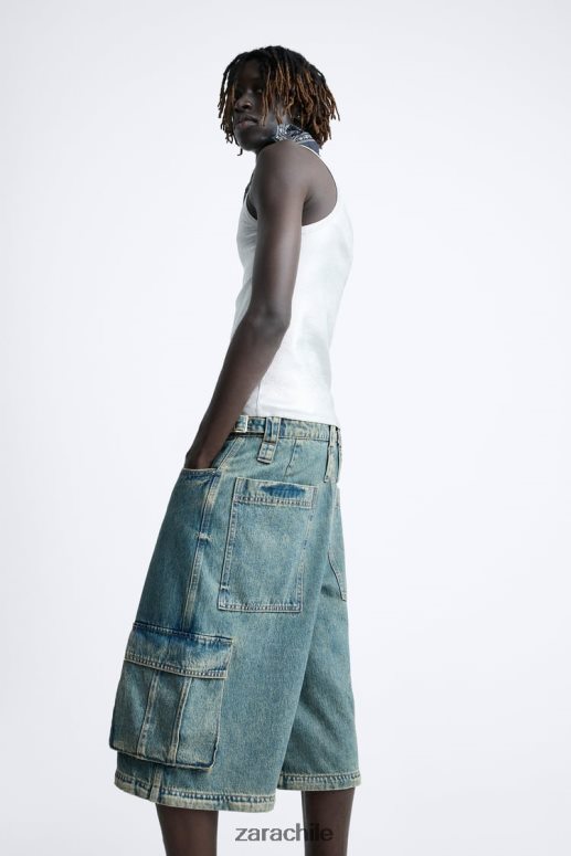 ropa cl Zara hombres jeans cargo removibles azul verde JJ06N41103