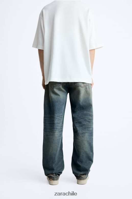 ropa cl Zara hombres jeans rectos sobretintados azul JJ06N41087
