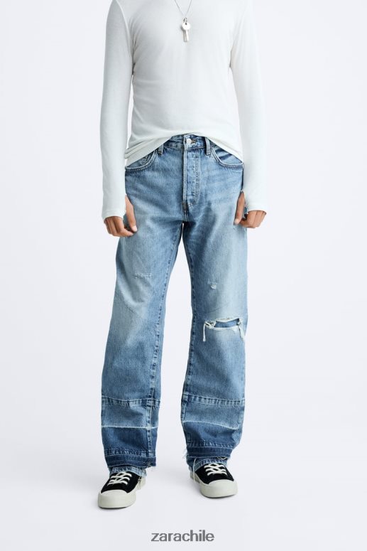 ropa cl Zara hombres jeans rotos relajados azul medio JJ06N41092