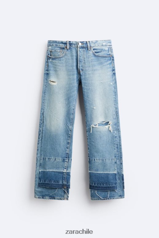 ropa cl Zara hombres jeans rotos relajados azul medio JJ06N41092