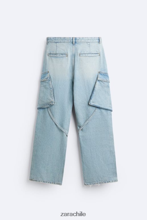 ropa cl Zara hombres vaqueros cargo de corte ancho azul verde JJ06N41102