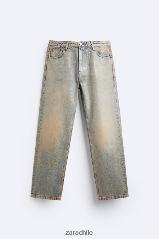 ropa cl Zara hombres vaqueros con efecto metalizado azul JJ06N41099