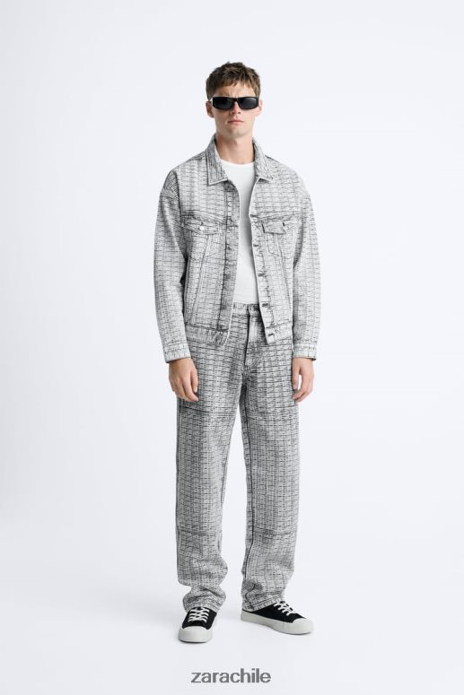 ropa cl Zara hombres vaqueros con jacquard geométrico gris JJ06N41089