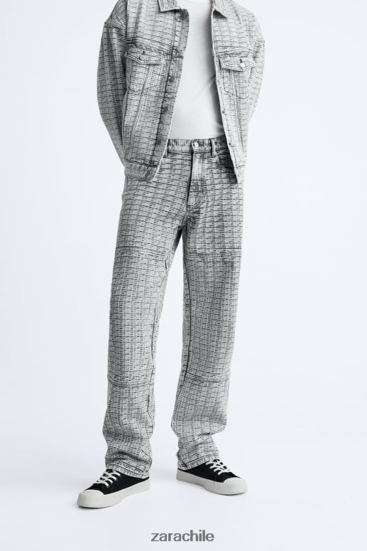 ropa cl Zara hombres vaqueros con jacquard geométrico gris JJ06N41089