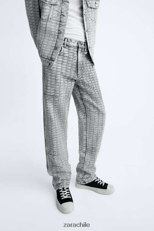 ropa cl Zara hombres vaqueros con jacquard geométrico gris JJ06N41089