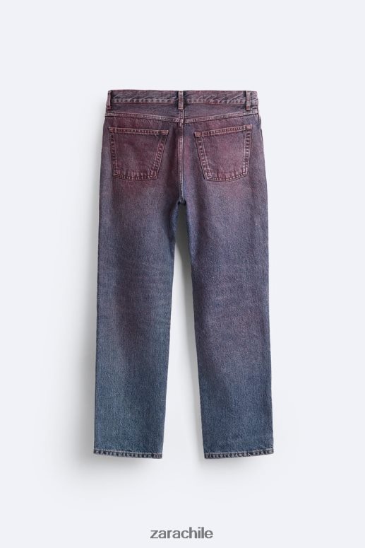 ropa cl Zara hombres vaqueros rectos con spray azul JJ06N41101