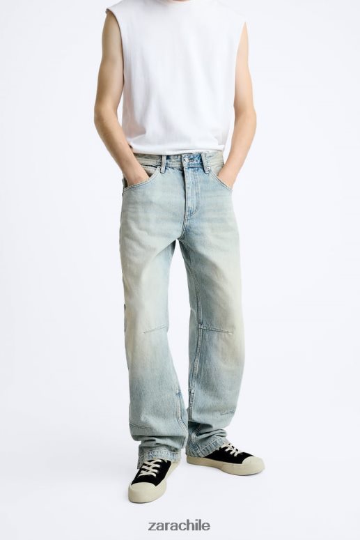 ropa cl Zara hombres vaqueros vintage con cremallera azul claro JJ06N41086