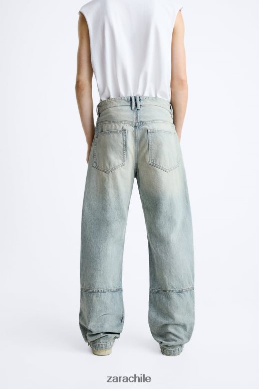 ropa cl Zara hombres vaqueros vintage con cremallera azul claro JJ06N41086