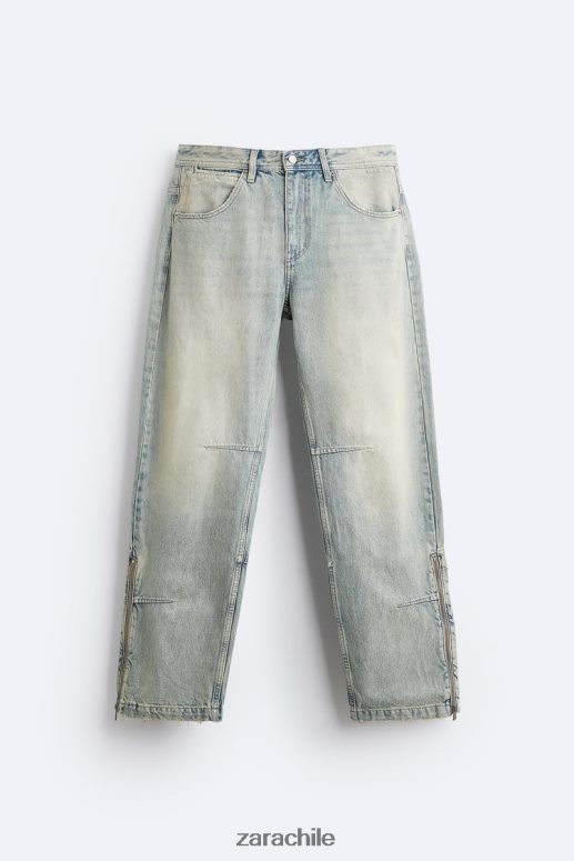 ropa cl Zara hombres vaqueros vintage con cremallera azul claro JJ06N41086