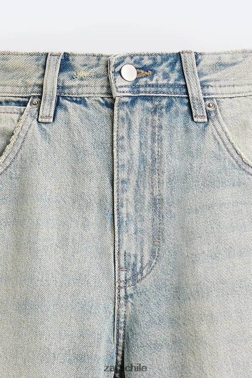 ropa cl Zara hombres vaqueros vintage con cremallera azul claro JJ06N41086