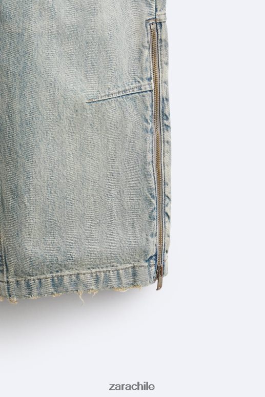 ropa cl Zara hombres vaqueros vintage con cremallera azul claro JJ06N41086