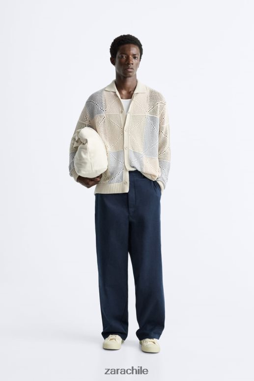 ropa cl Zara hombres cárdigan de crochet texturizado piedra JJ06N41043