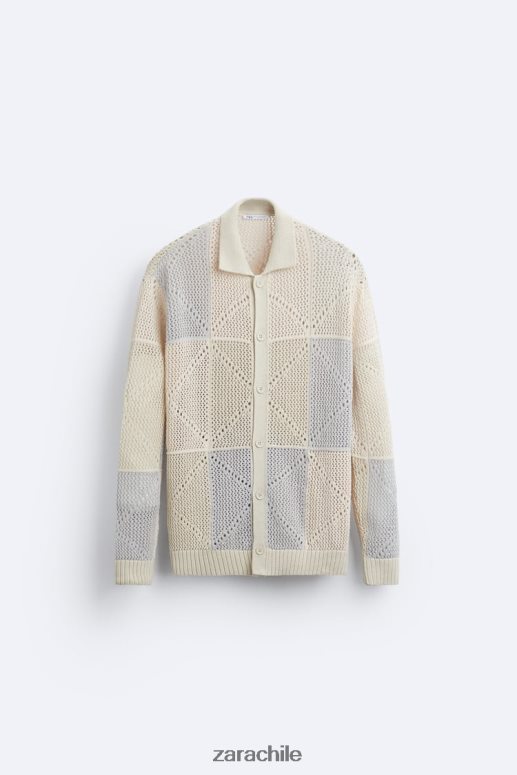 ropa cl Zara hombres cárdigan de crochet texturizado piedra JJ06N41043