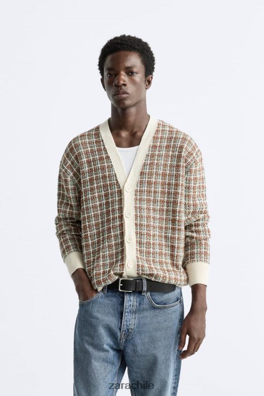 ropa cl Zara hombres cárdigan de jacquard a cuadros crudo JJ06N41044