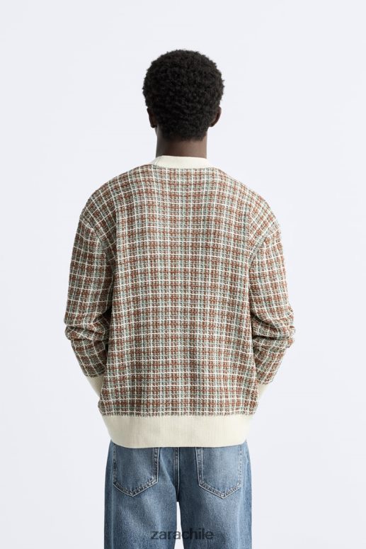 ropa cl Zara hombres cárdigan de jacquard a cuadros crudo JJ06N41044