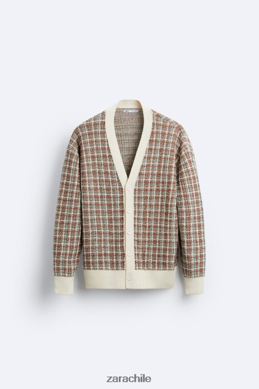 ropa cl Zara hombres cárdigan de jacquard a cuadros crudo JJ06N41044