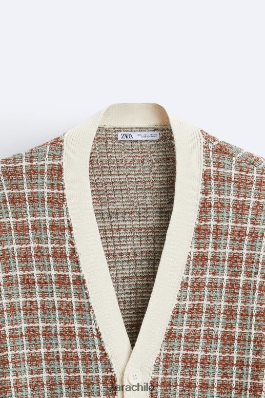 ropa cl Zara hombres cárdigan de jacquard a cuadros crudo JJ06N41044