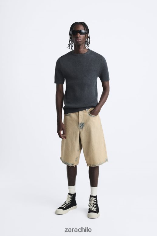 ropa cl Zara hombres camiseta ajustada de punto carbón JJ06N41038