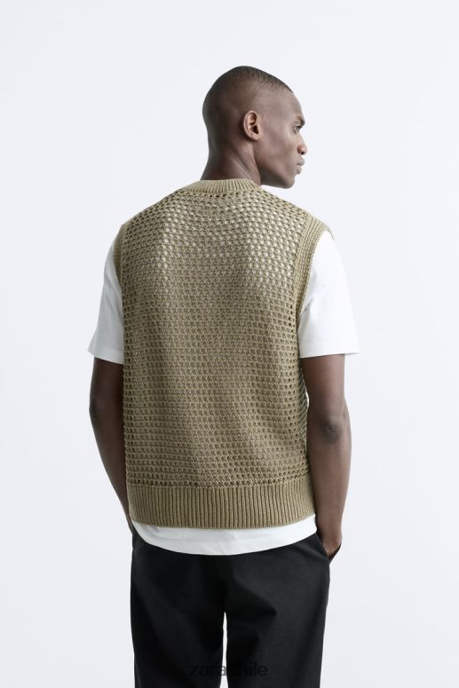 ropa cl Zara hombres chaleco tejido a crochet marrón/topo JJ06N41033