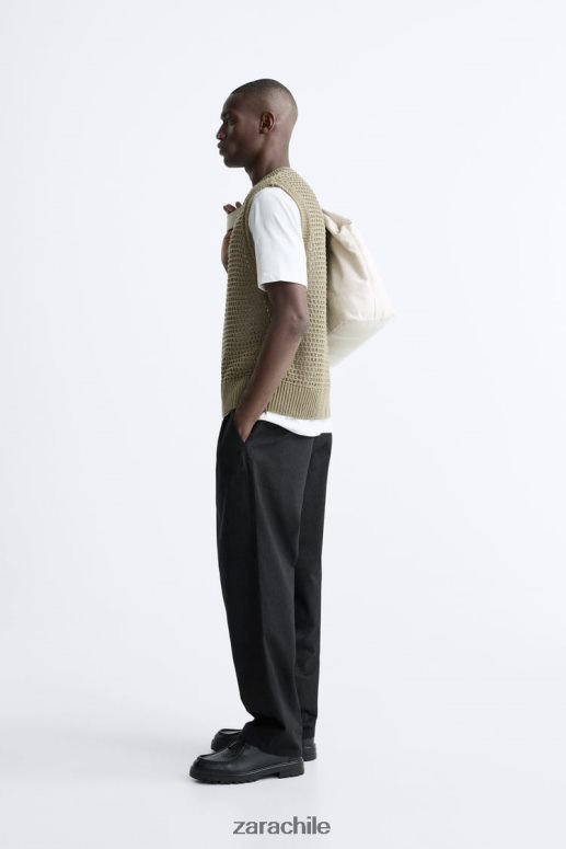 ropa cl Zara hombres chaleco tejido a crochet marrón/topo JJ06N41033