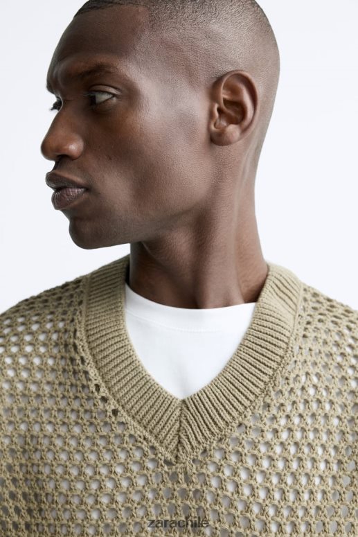 ropa cl Zara hombres chaleco tejido a crochet marrón/topo JJ06N41033