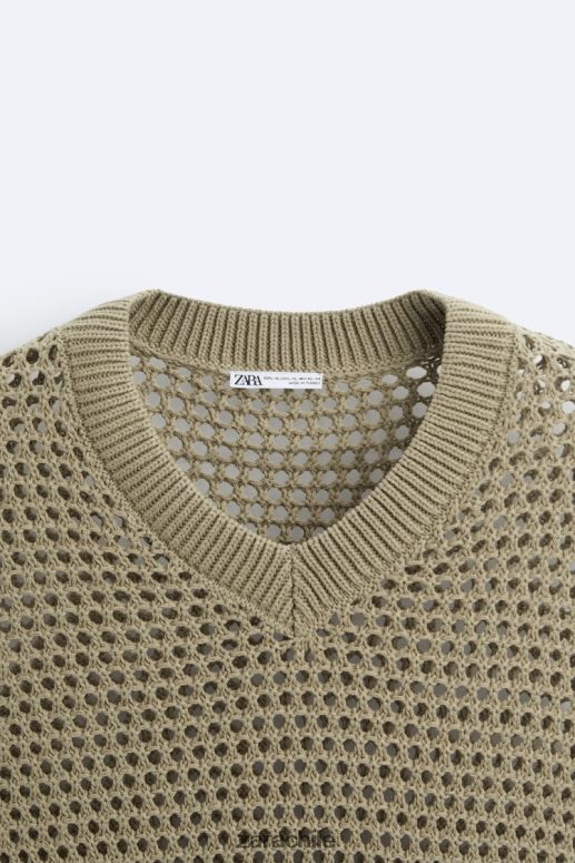 ropa cl Zara hombres chaleco tejido a crochet marrón/topo JJ06N41033