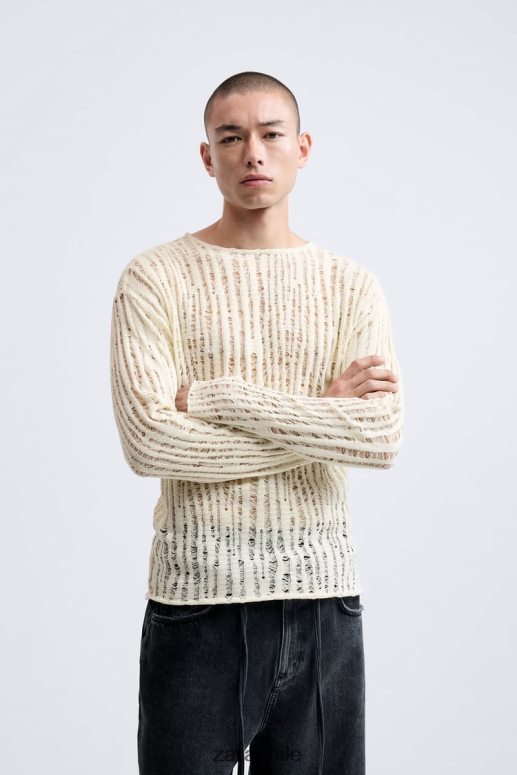 ropa cl Zara hombres parte superior de punto caído crudo JJ06N41034