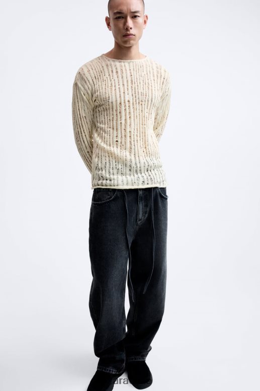 ropa cl Zara hombres parte superior de punto caído crudo JJ06N41034