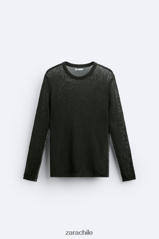 ropa cl Zara hombres suéter con textura abierta caqui oscuro JJ06N41037