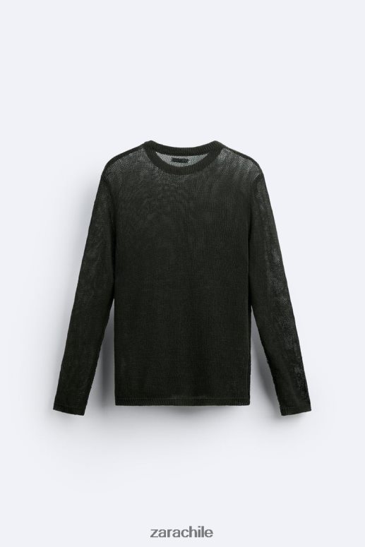 ropa cl Zara hombres suéter con textura abierta caqui oscuro JJ06N41037