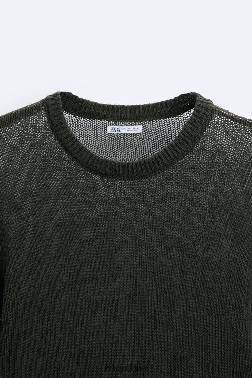 ropa cl Zara hombres suéter con textura abierta caqui oscuro JJ06N41037