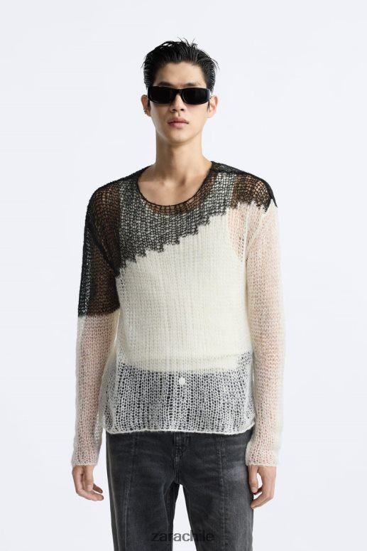 ropa cl Zara hombres suéter estructurado con punto caído negro JJ06N41036