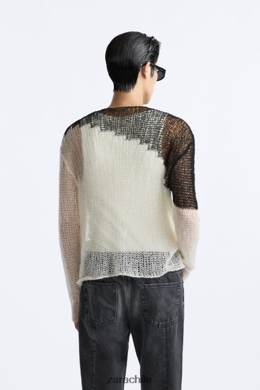 ropa cl Zara hombres suéter estructurado con punto caído negro JJ06N41036