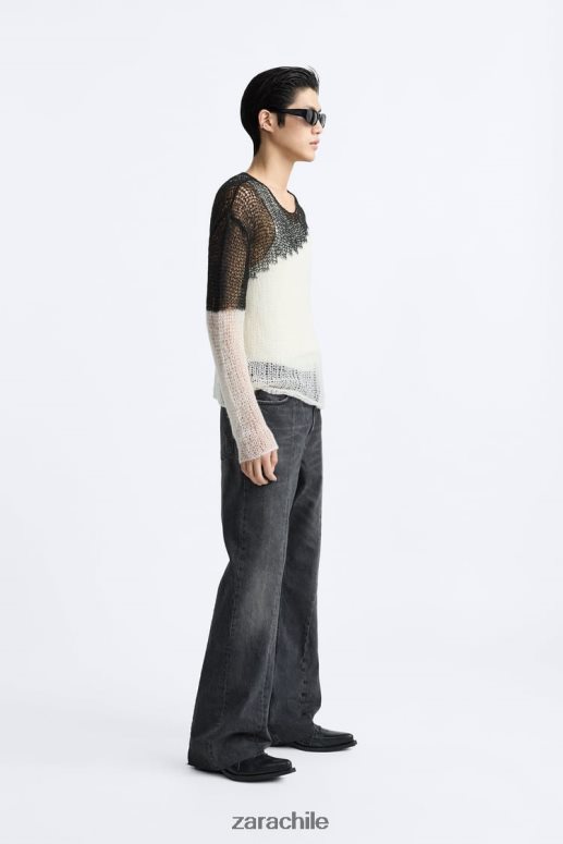 ropa cl Zara hombres suéter estructurado con punto caído negro JJ06N41036