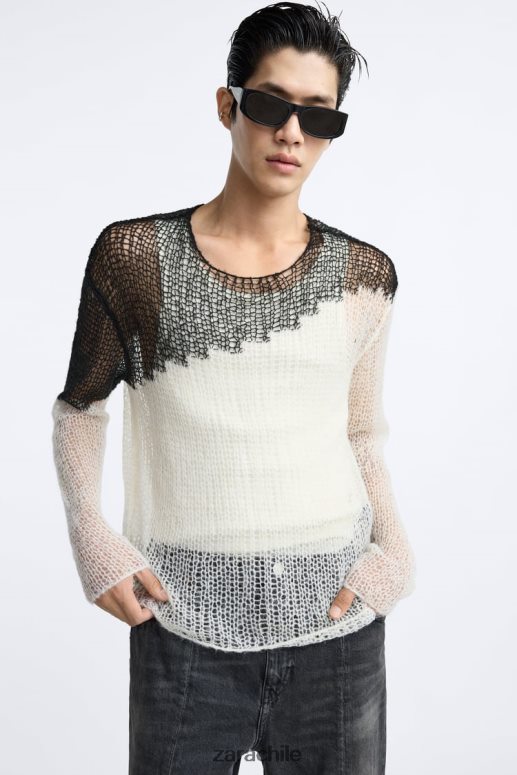 ropa cl Zara hombres suéter estructurado con punto caído negro JJ06N41036