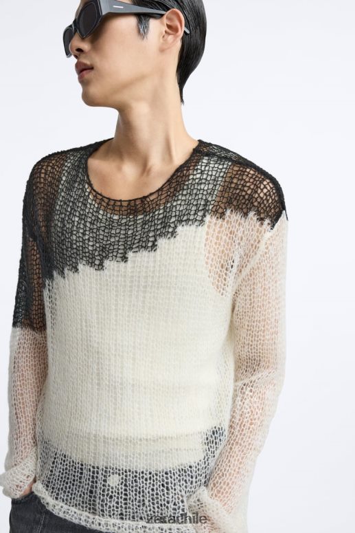 ropa cl Zara hombres suéter estructurado con punto caído negro JJ06N41036