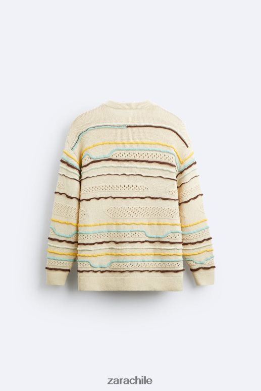 ropa cl Zara hombres suéter texturizado a rayas crudo JJ06N41031