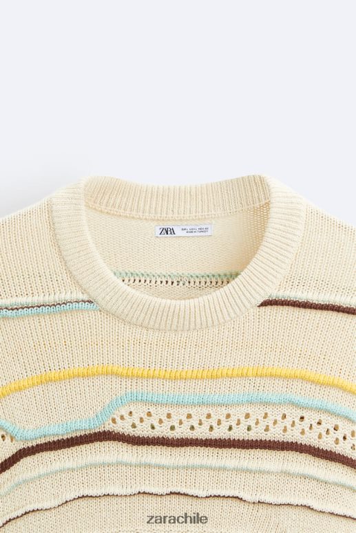 ropa cl Zara hombres suéter texturizado a rayas crudo JJ06N41031