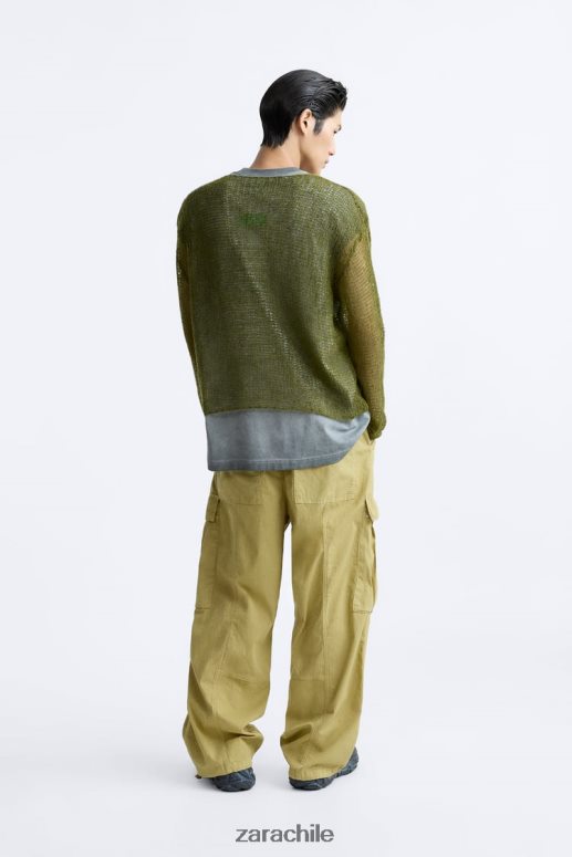 ropa cl Zara hombres suéter texturizado de malla verde JJ06N41035