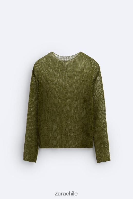 ropa cl Zara hombres suéter texturizado de malla verde JJ06N41035
