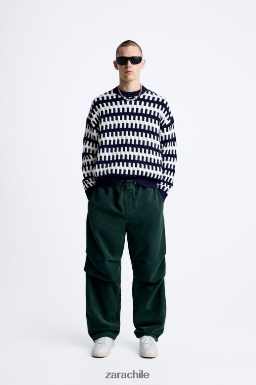 ropa cl Zara hombres suéter texturizado en jacquard Azul marino JJ06N41028