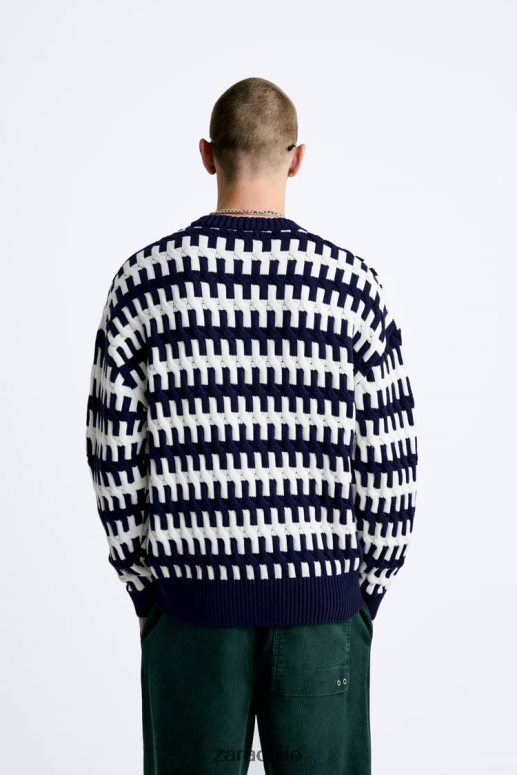 ropa cl Zara hombres suéter texturizado en jacquard Azul marino JJ06N41028
