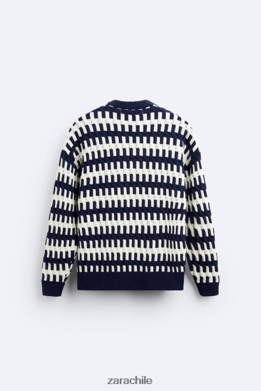 ropa cl Zara hombres suéter texturizado en jacquard Azul marino JJ06N41028