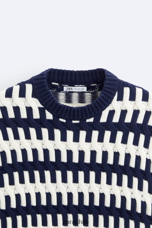 ropa cl Zara hombres suéter texturizado en jacquard Azul marino JJ06N41028